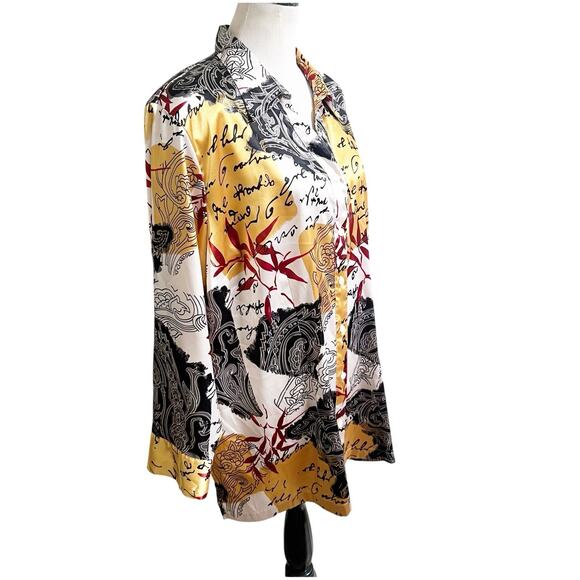Maggie Barnes Women’s Vintage Satin Button Down Blouse Size 2X 22/24 Artsy - Picture 7 of 10